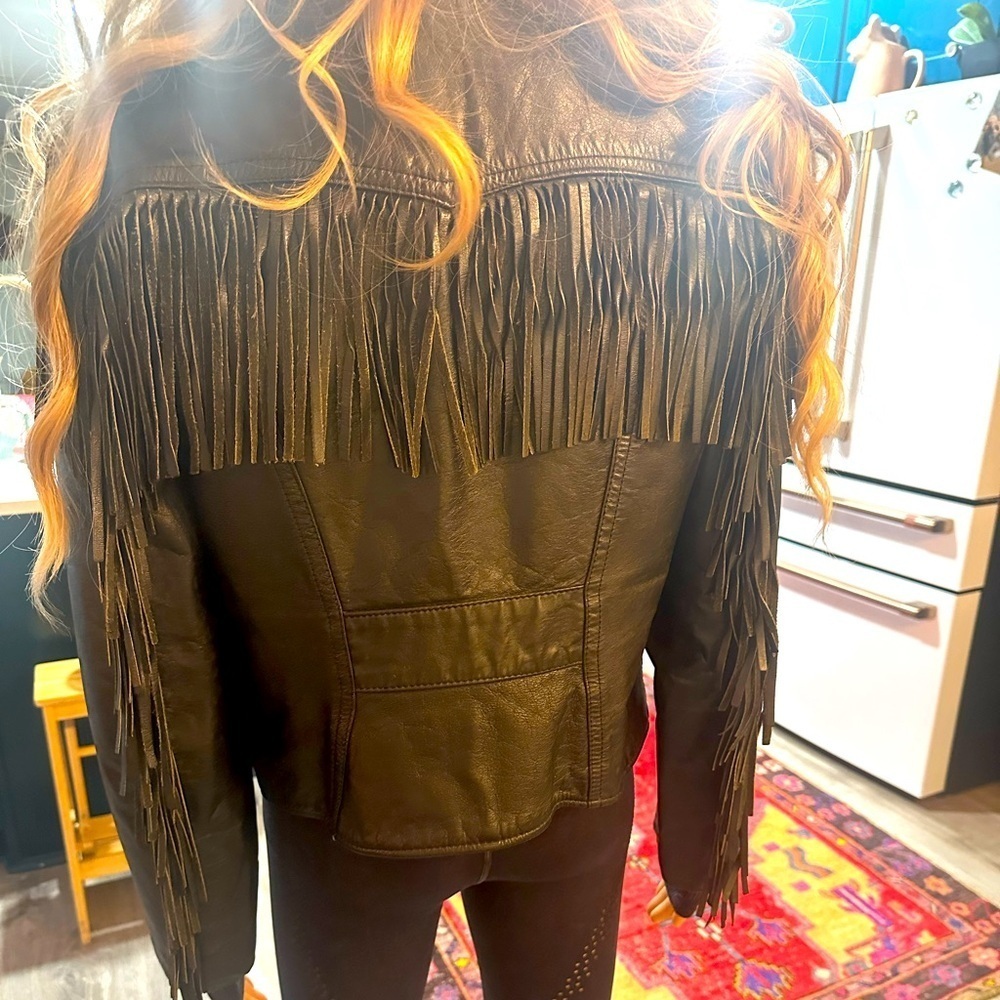 BRANDED GARMENTS INC Black Fringe Leather Jacket Sz M - Picture 7 of 13
